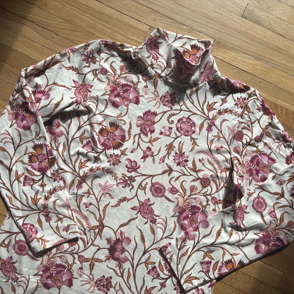 Spartina 449 Avaline Blouse Mock Neck Long Sleeve Medium Cottagecore Boho Floral